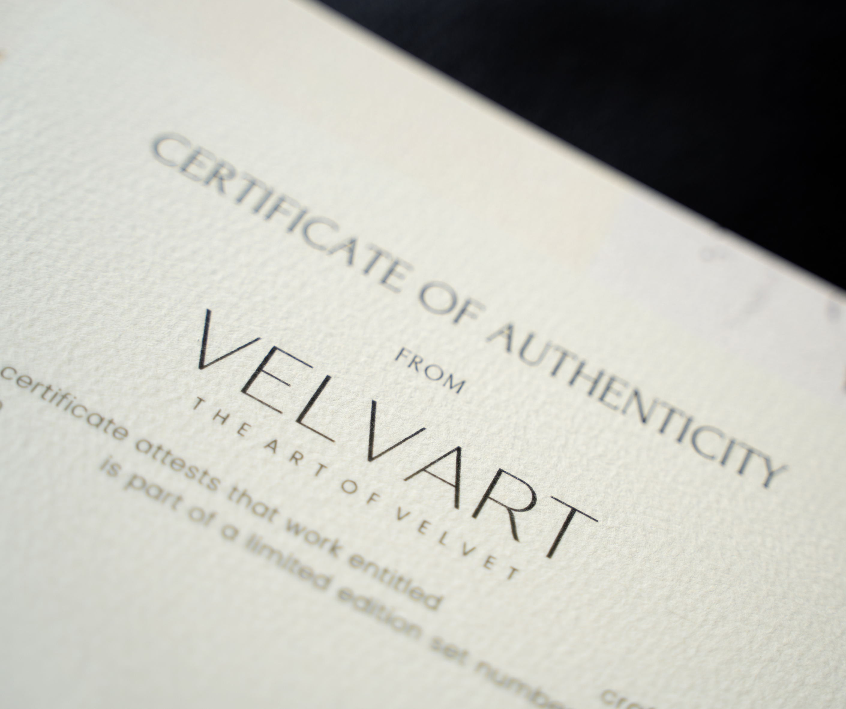 CERTIFICADO DE AUTENTICIDAD VELVART